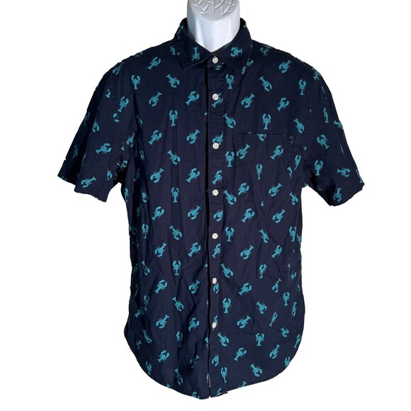 Old Navy Men's Blue Lobster Pattern Cotton Blend Short Sleeve Shirt Large - Picture 1 of 6